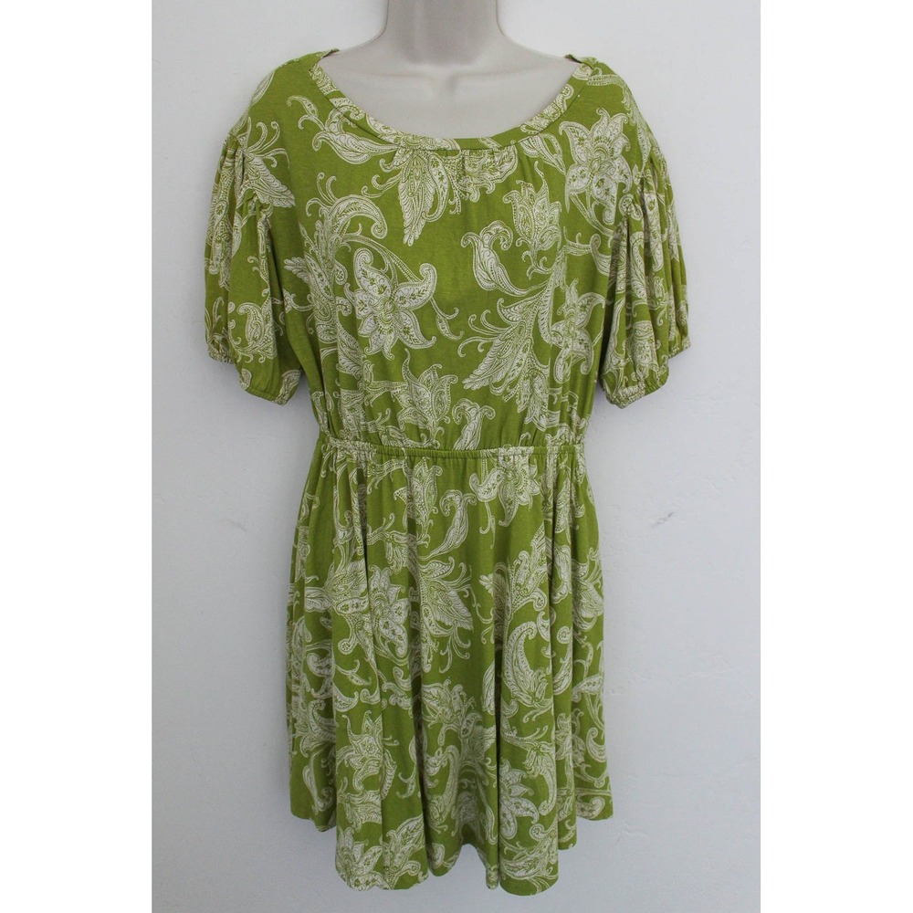 Daily Practice Dress Small Green Paisley Puff Sleeve Elastic Waist Anthropologie